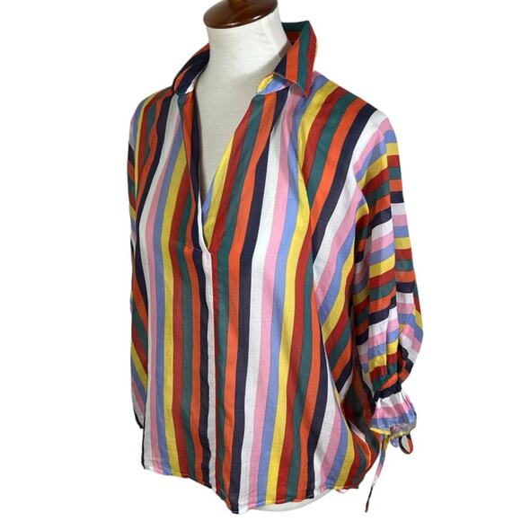 Eva Franco Rainbow Stripe Lightweight Semi Sheer Summer Killian Top Size 8 - Picture 9 of 11